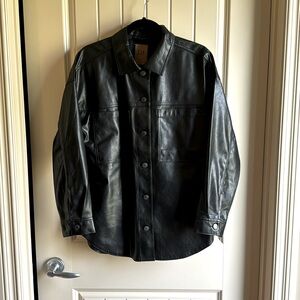Vegan Leather Shirt Jacket